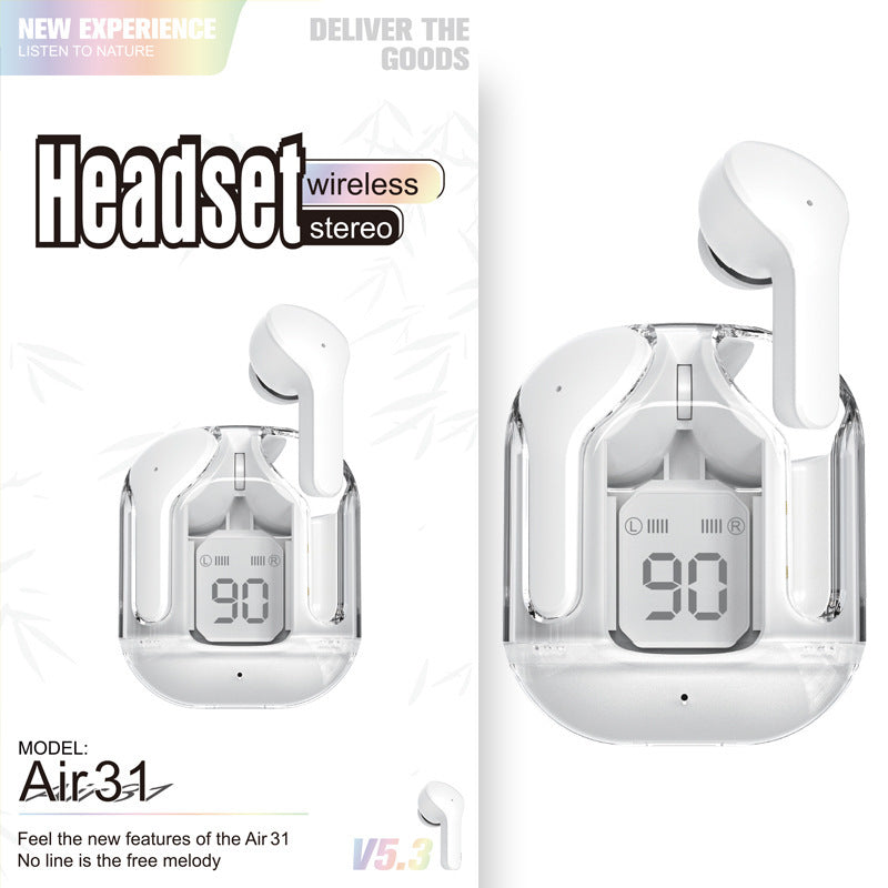 Mini Transparent Bluetooth Earbuds – ENC Noise Reduction & Digital Display